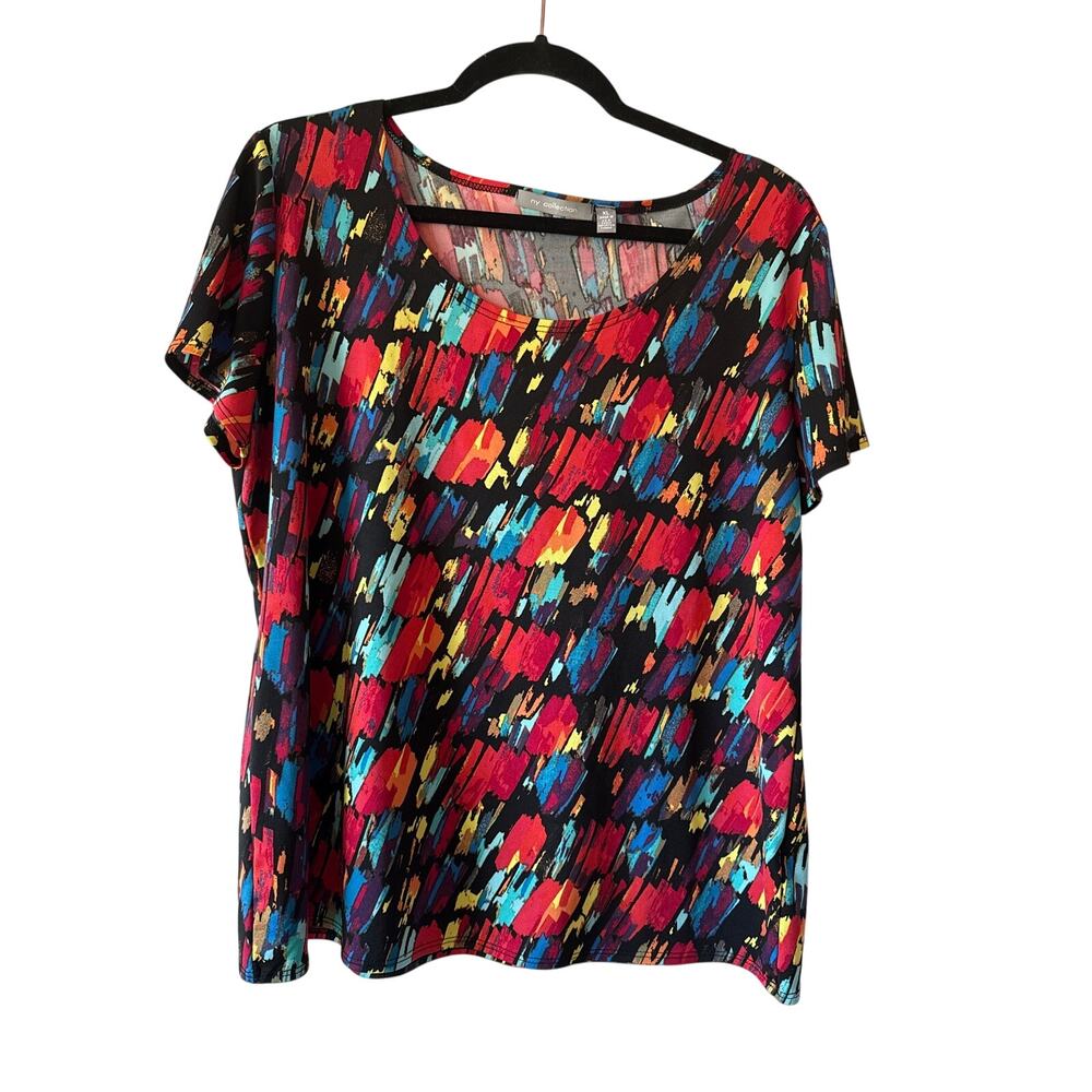 NY Collection Abstract Scoop Neck Top, XL